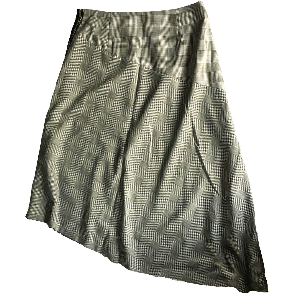 DKNY Skirt Womens 12 Gray Glen Plaid A Line Side Zip Lined Career Work Office‎